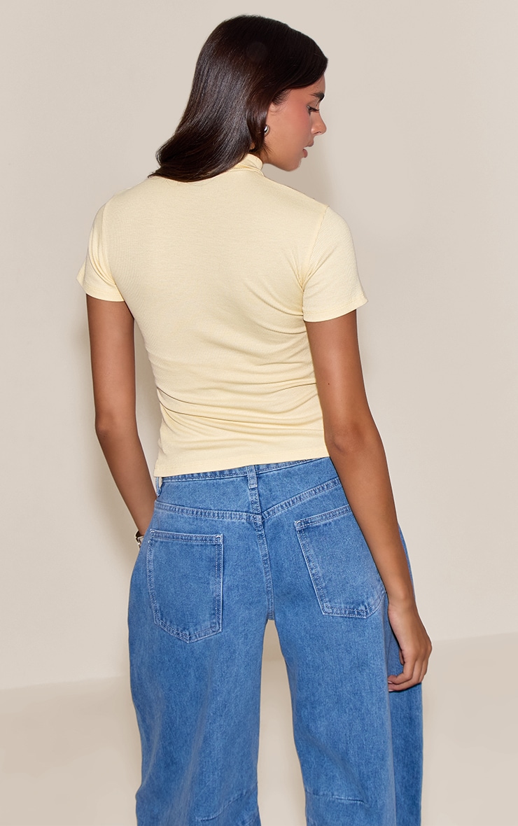 Buttercream Soft Rib High Neck Fitted Longline T-Shirt image 2