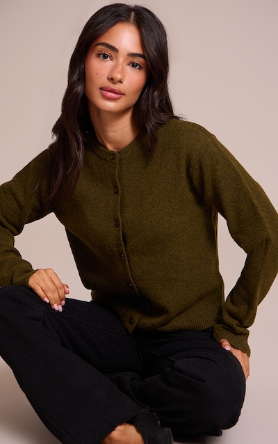Petite Khaki Knit Button Through Cardigan