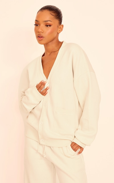 Cream Button Front Pocket Sweat Cardigan