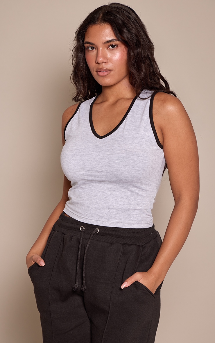 Shape Grey Contrast Plunge Vest Top image 1