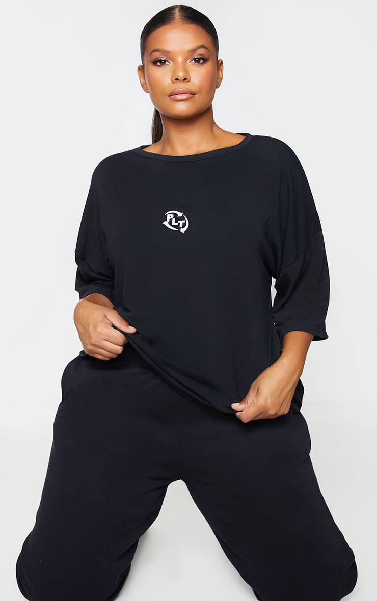 RECYCLED PRETTYLITTLETHING Plus Black Slogan T Shirt