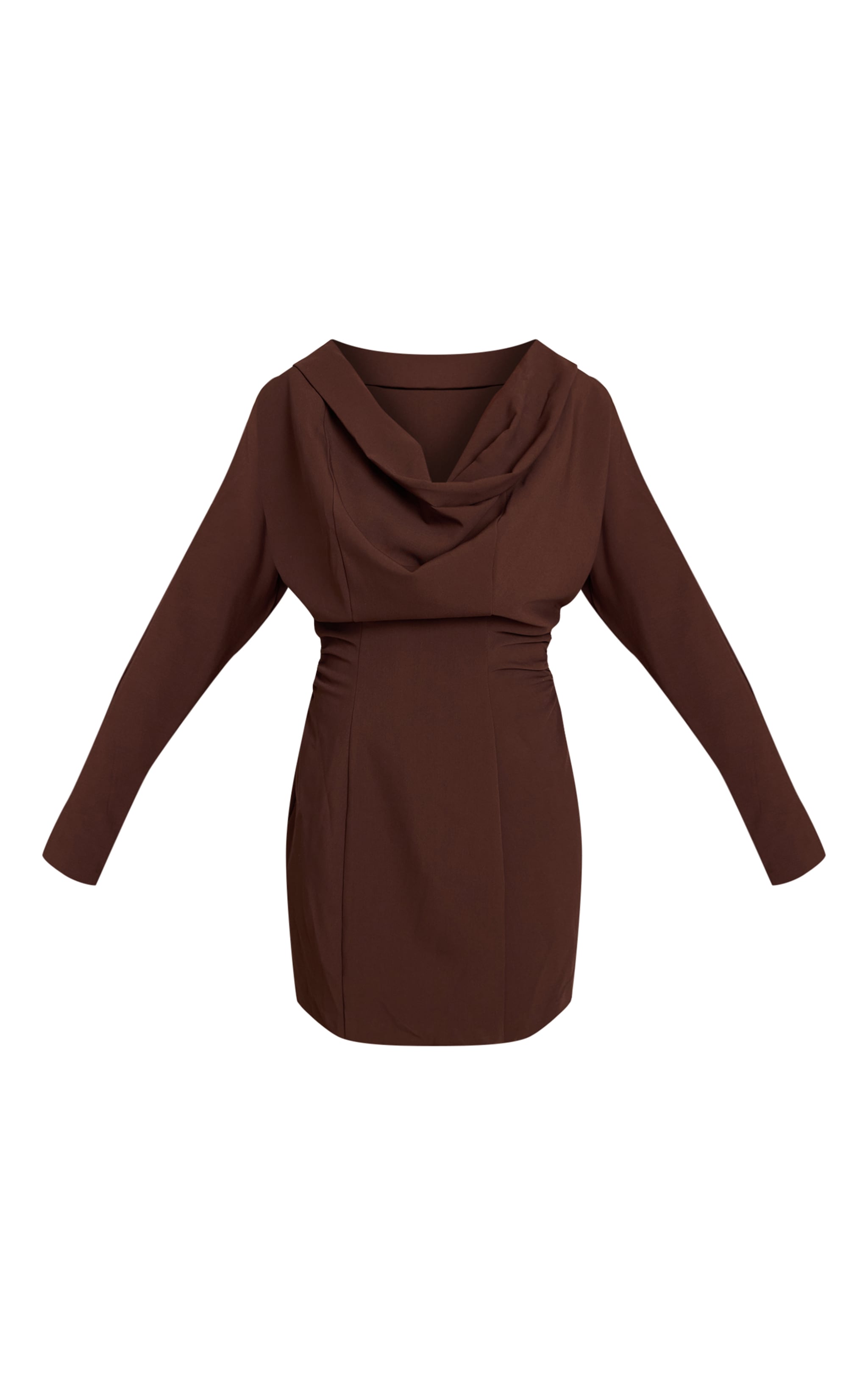 Chocolate Woven Cowl Neck Tailored Dress image 5