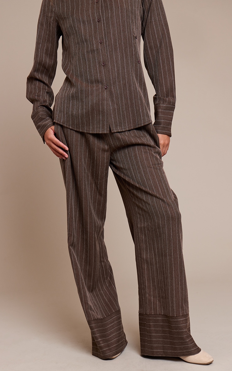 Brown Pinstripe Woven Drawstring Pants image 2