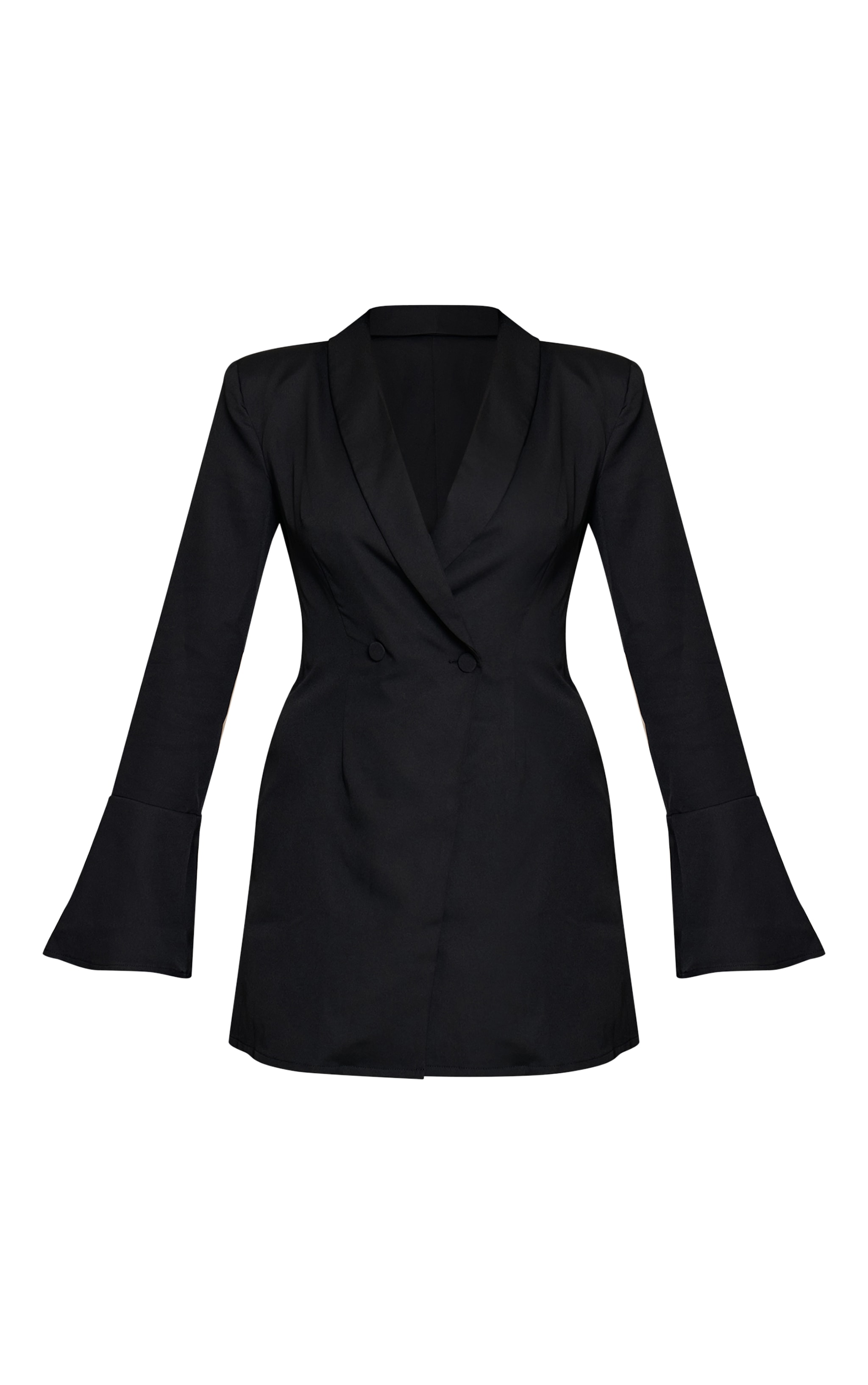 Black Double Breasted Flute Sleeve Blazer Dress