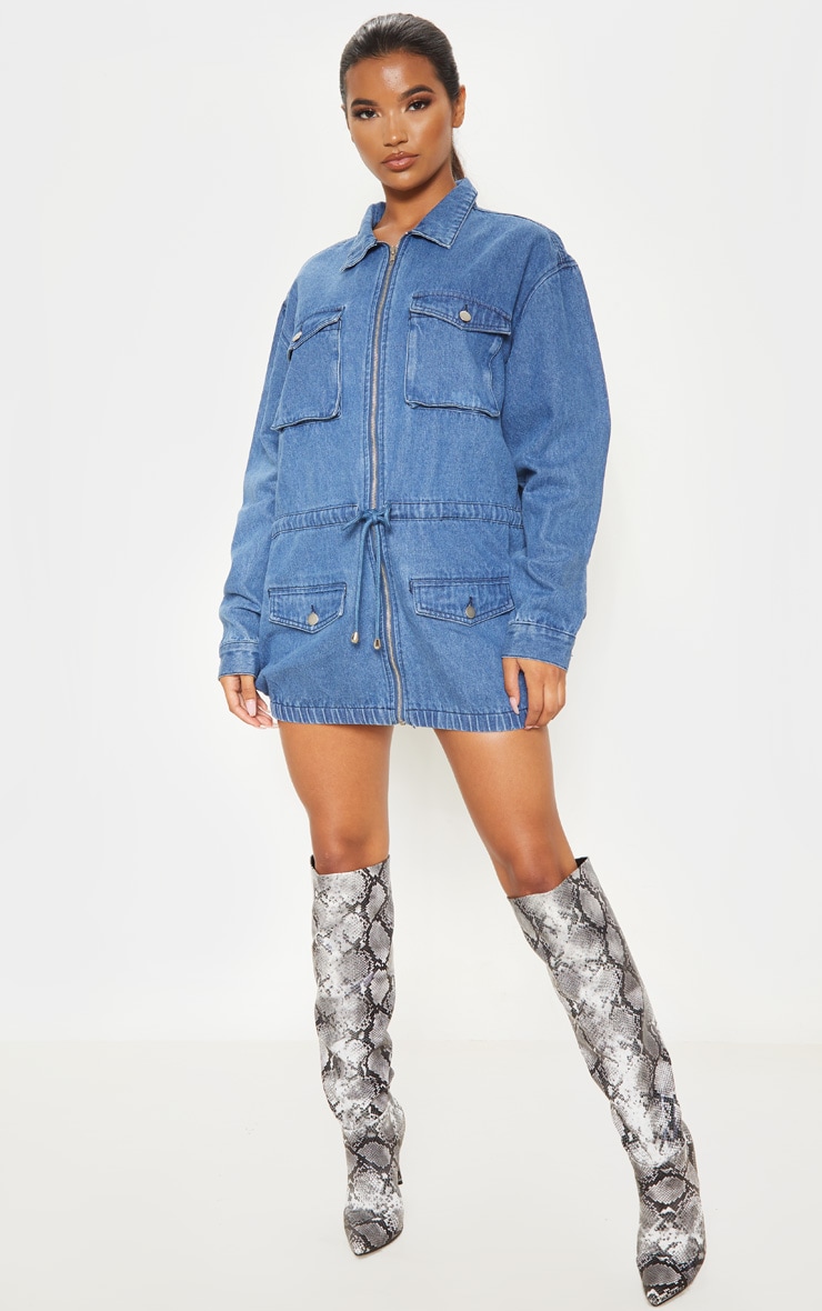 Mid Wash Pocket Detail Elastic Hem Jacket