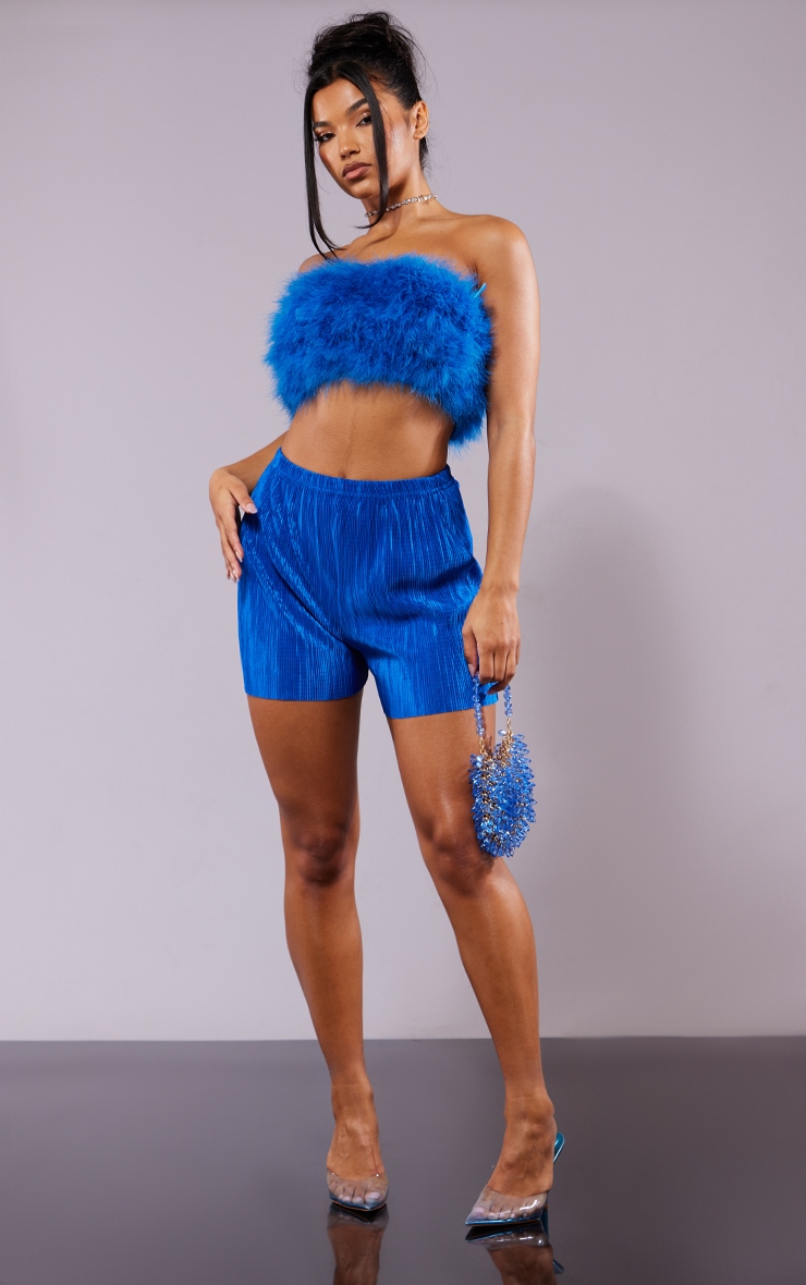 Bright Blue Plisse Elasticated Waist Floaty Shorts 1