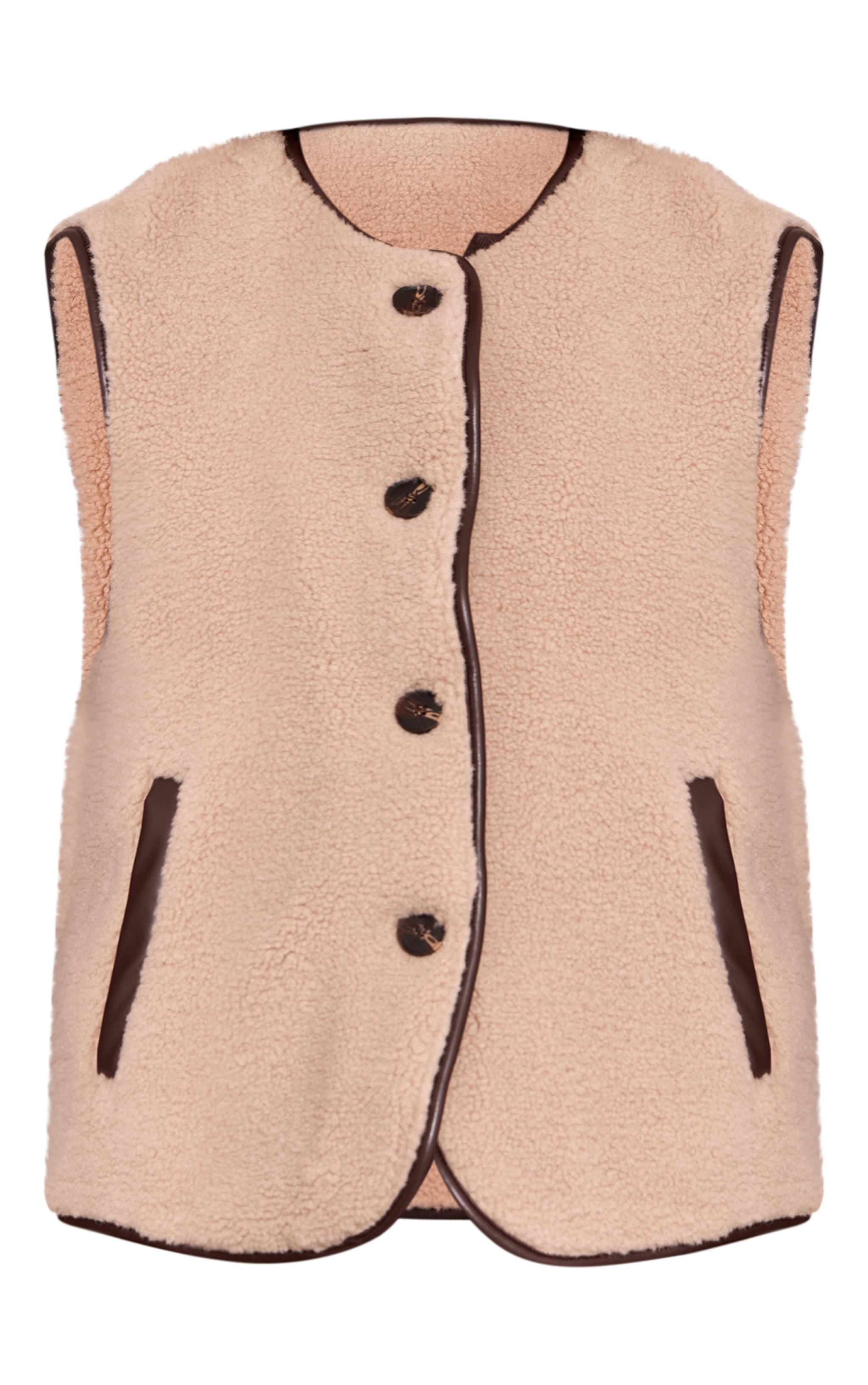 Beige Borg Faux Leather Trim Gilet image 5