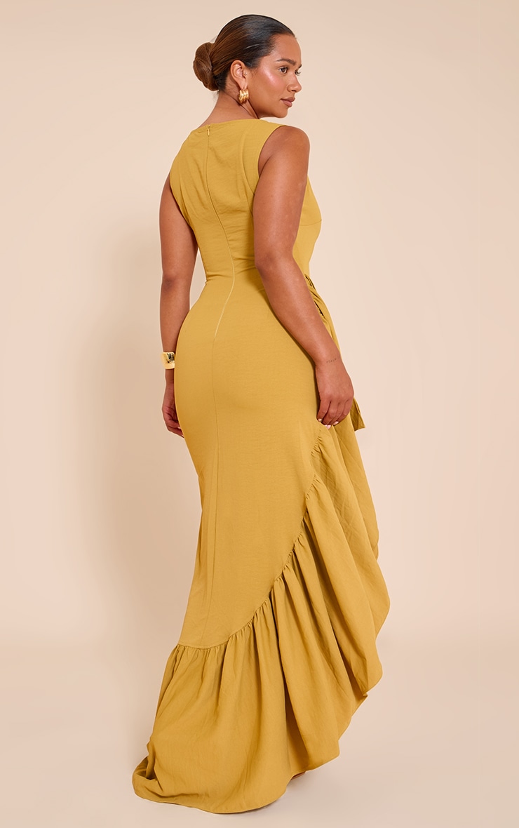 Shape olive Stretch Woven Boat Neck Side Split Frill Maxi Dress image 2