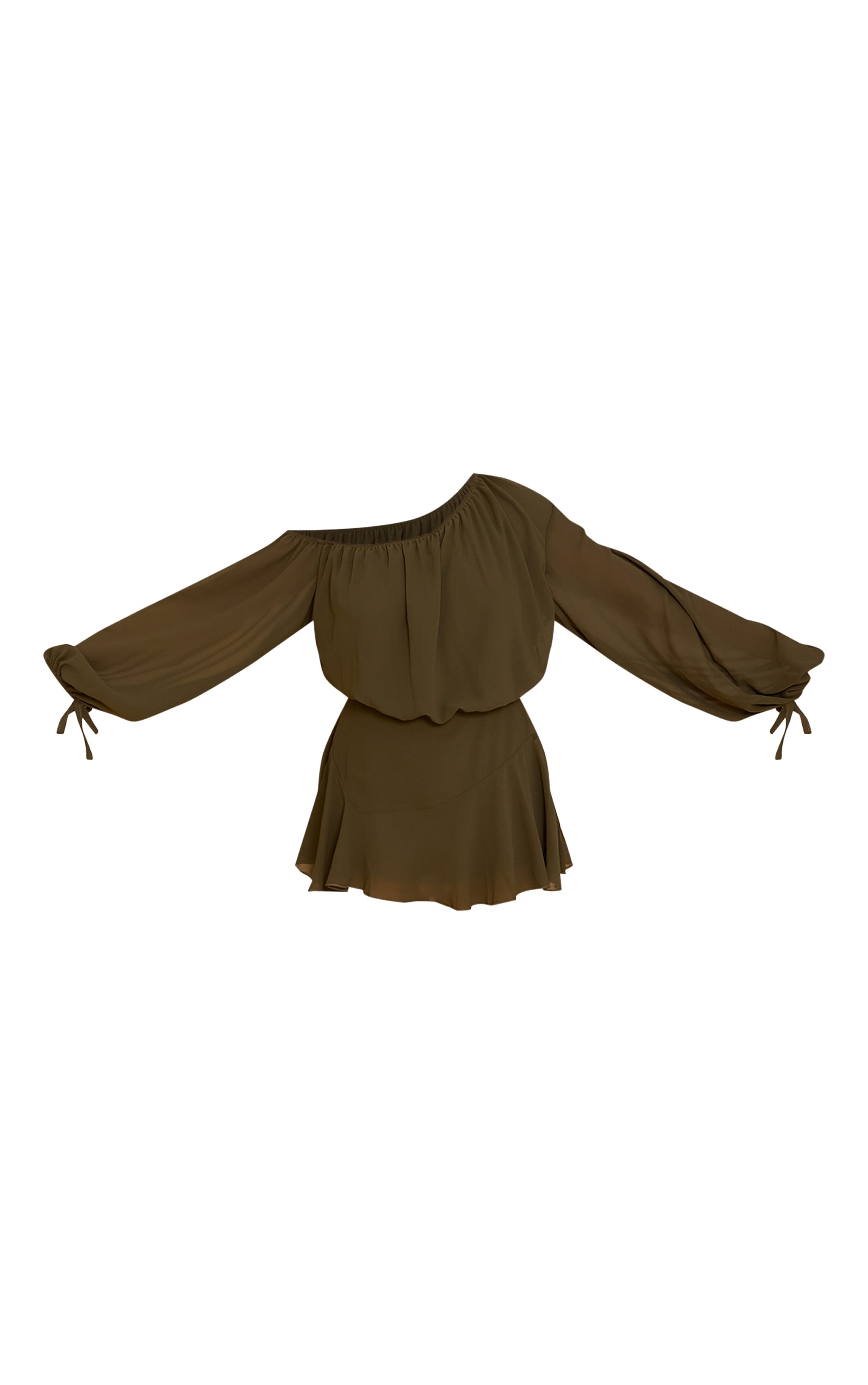 Dark Olive Chiffon One Shoulder Floaty Detail Skort Playsuit image 5