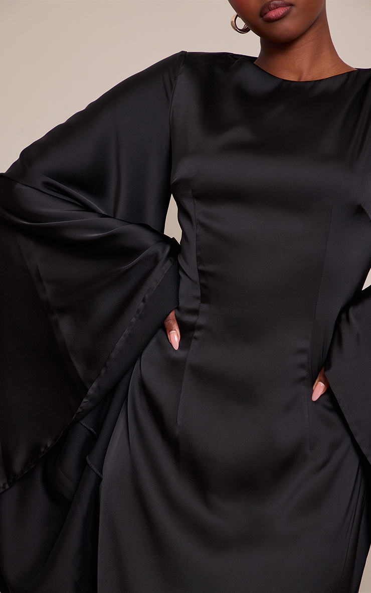 Black Satin Flared Sleeve Maxi Dress image 4