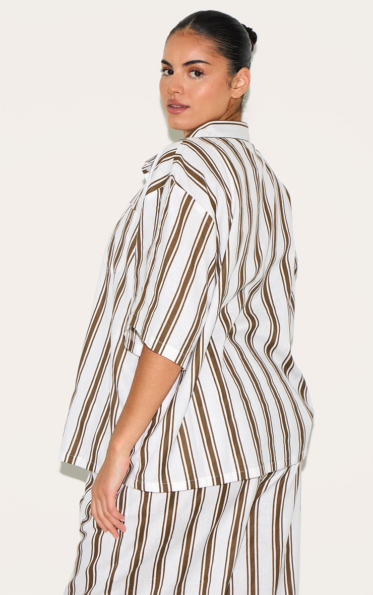 Plus Beige Striped Oversized Shirt image 2