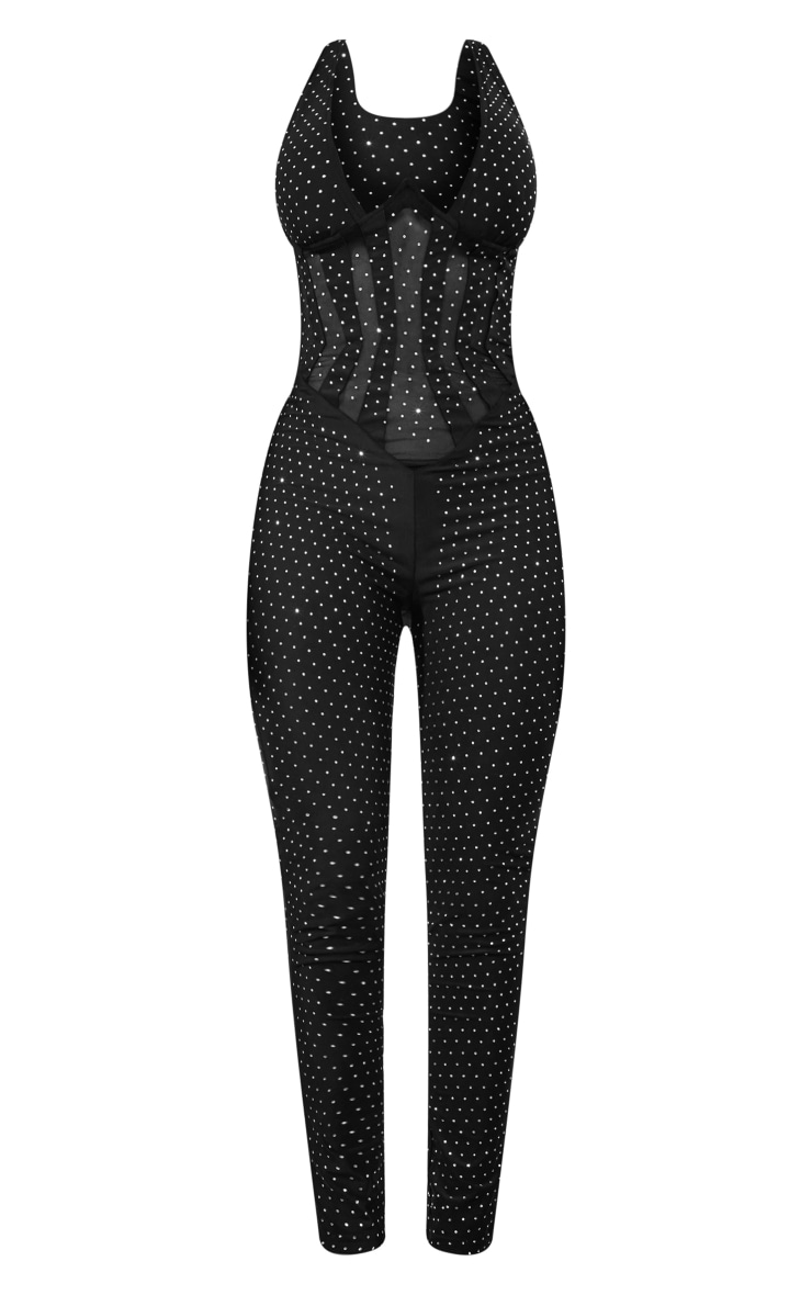 Shape Black Sequin Mesh Panel Underwire Jumpsuit PrettyLittleThing