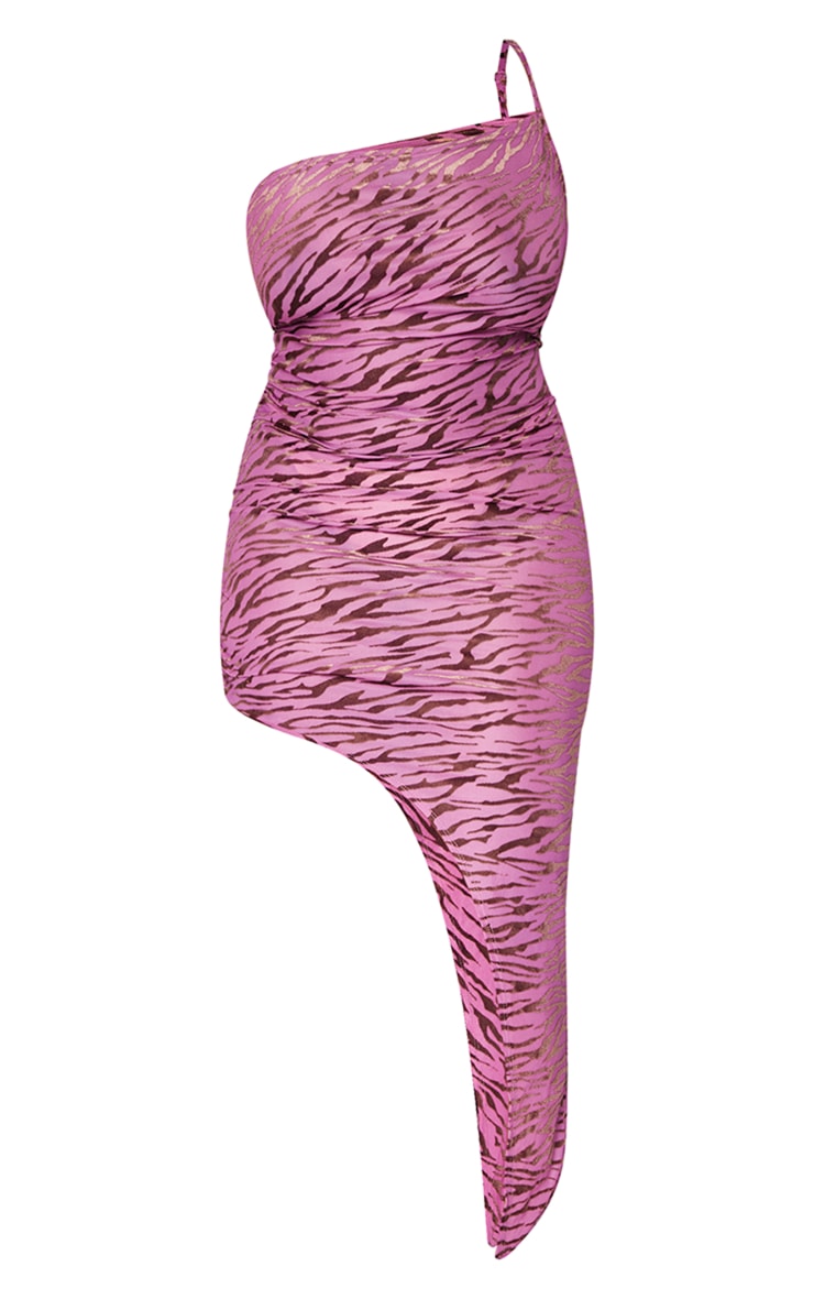 Plus Robe longue asymétrique rose cendré zébrée à bretelle unique et côté fendu image 5