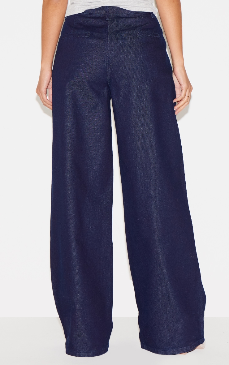 Jean ajusté indigo foncé à pinces et taille haute image 3
