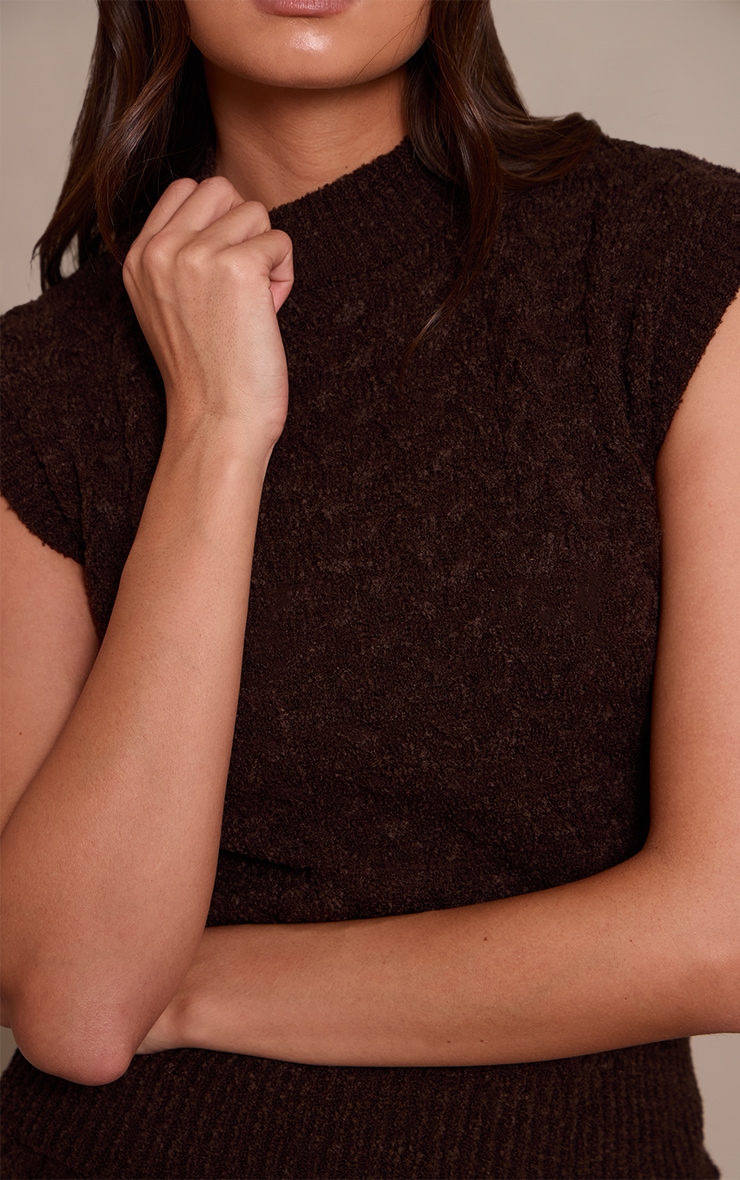 Chocolate Boucle Cable Knit Top   image 4