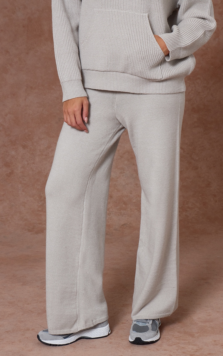 Grey Knitted Slouchy Wide Leg Trousers  image 2