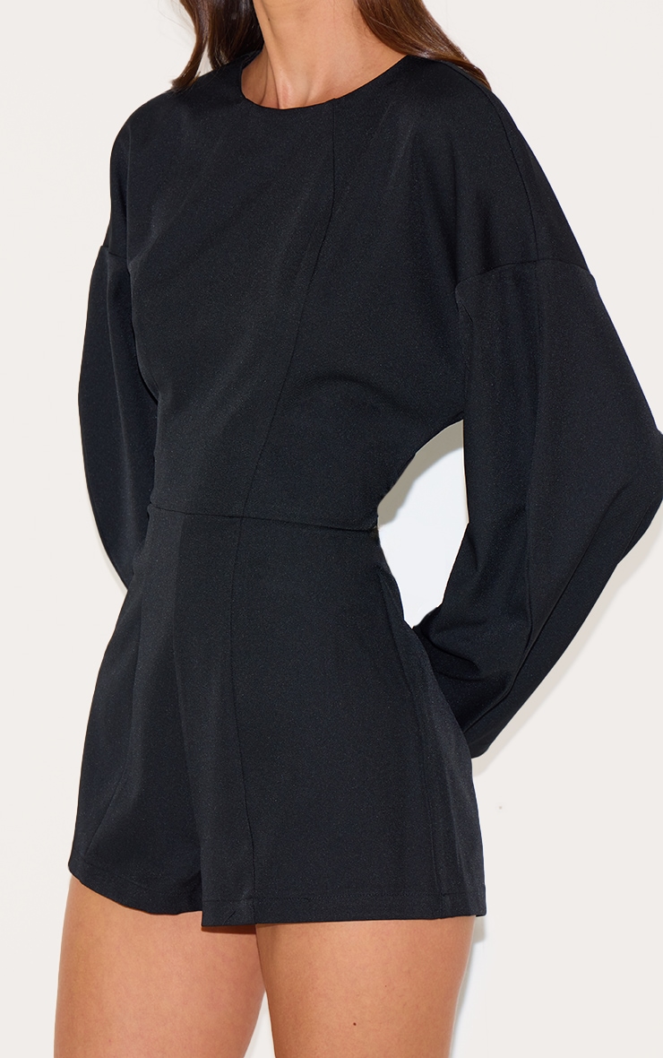 Black Tailored Woven High Neck Cocoon Sleeve Romper image 4