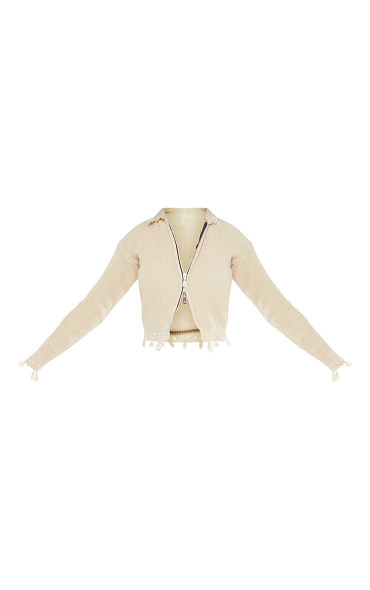 Tall Oatmeal Knitted Distressed Cardigan image 4