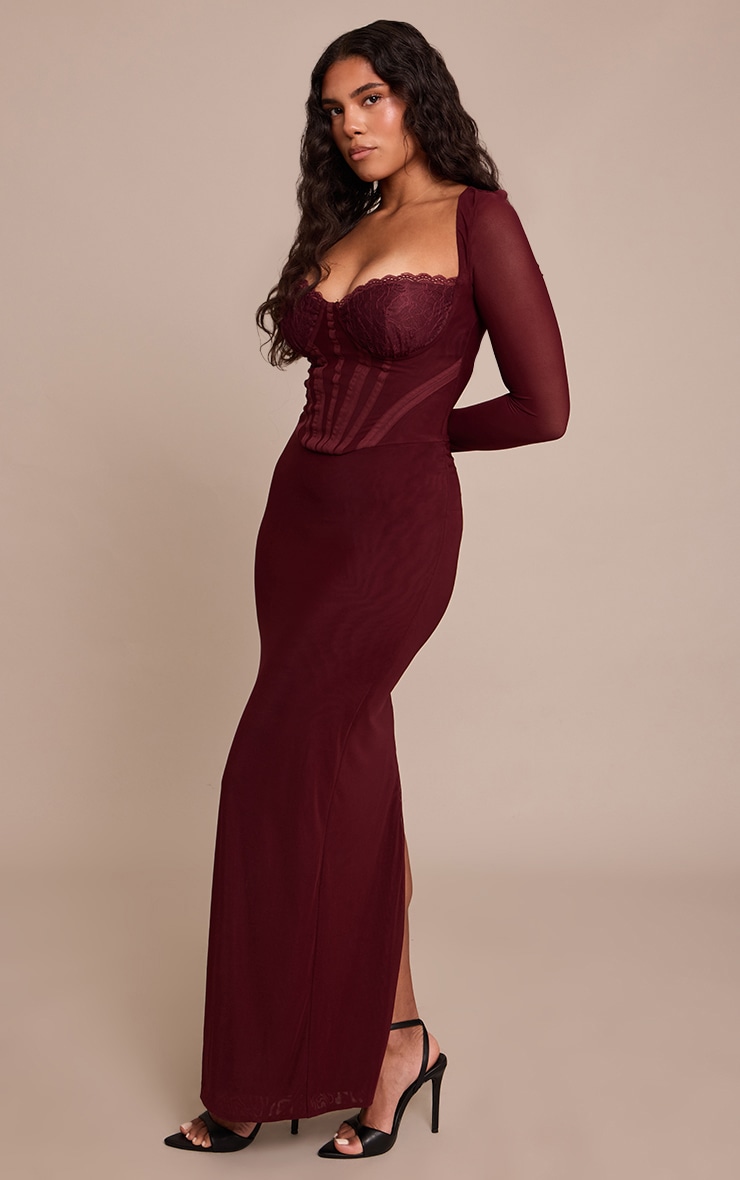 Shape Plum Mesh Lace Insert Corseted Maxi Dress image 3