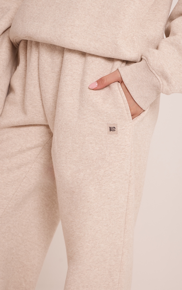 Oatmeal Marl PLT Badge Cotton Fleece Straight Leg Sweatpants image 4