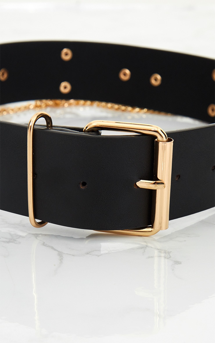 Black Gold Chained Hoops Belt Accessories PrettyLittleThing