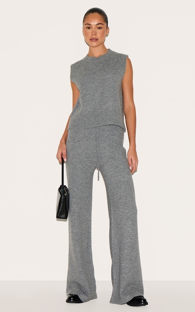Charcoal Marl Soft Knit Wide Leg Pants