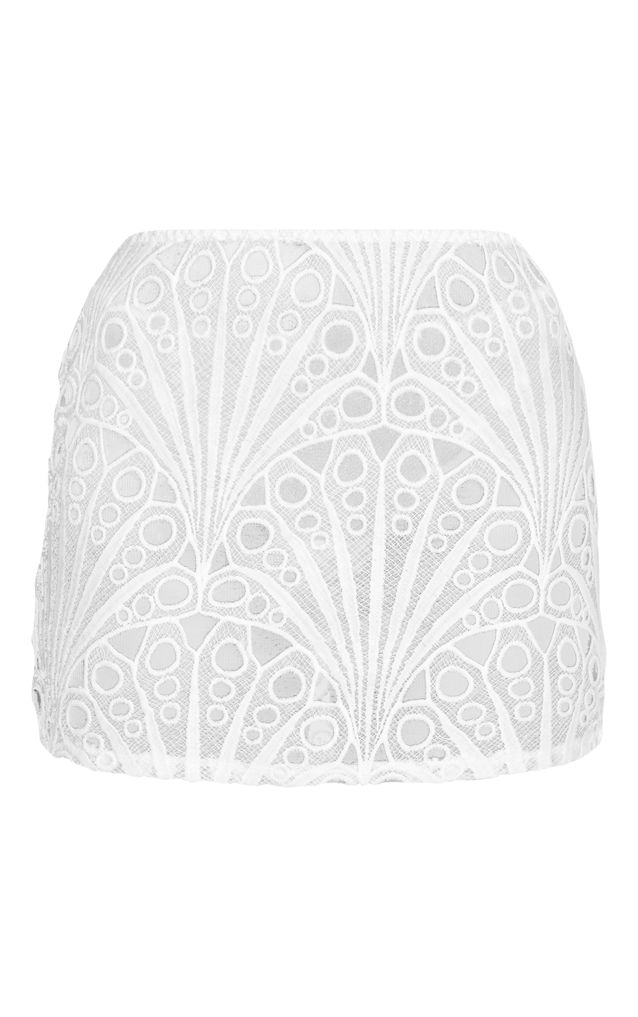 White Textured Floral Lace Mini Skirt image 6