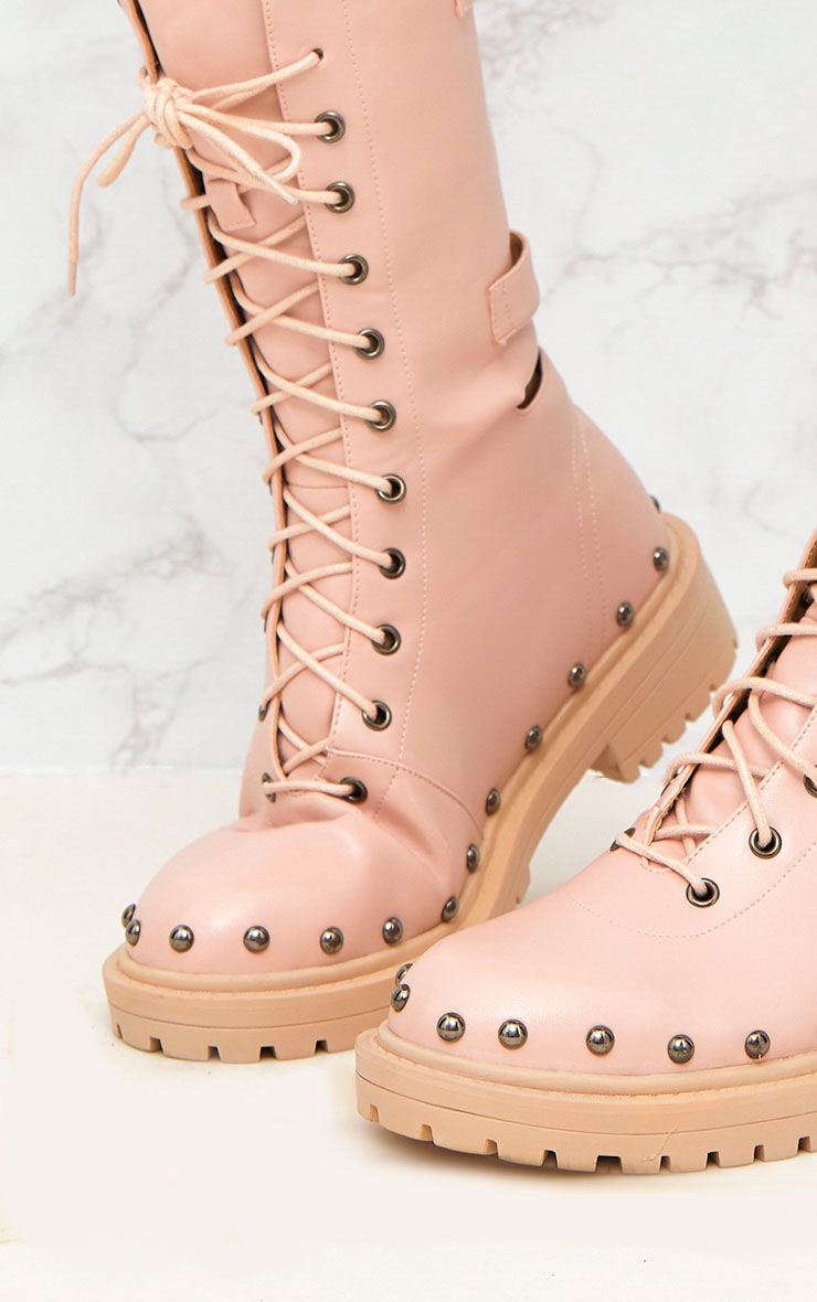 Baby Pink Chunky Hard Wear Lace Up Ankle Boots PrettyLittleThing