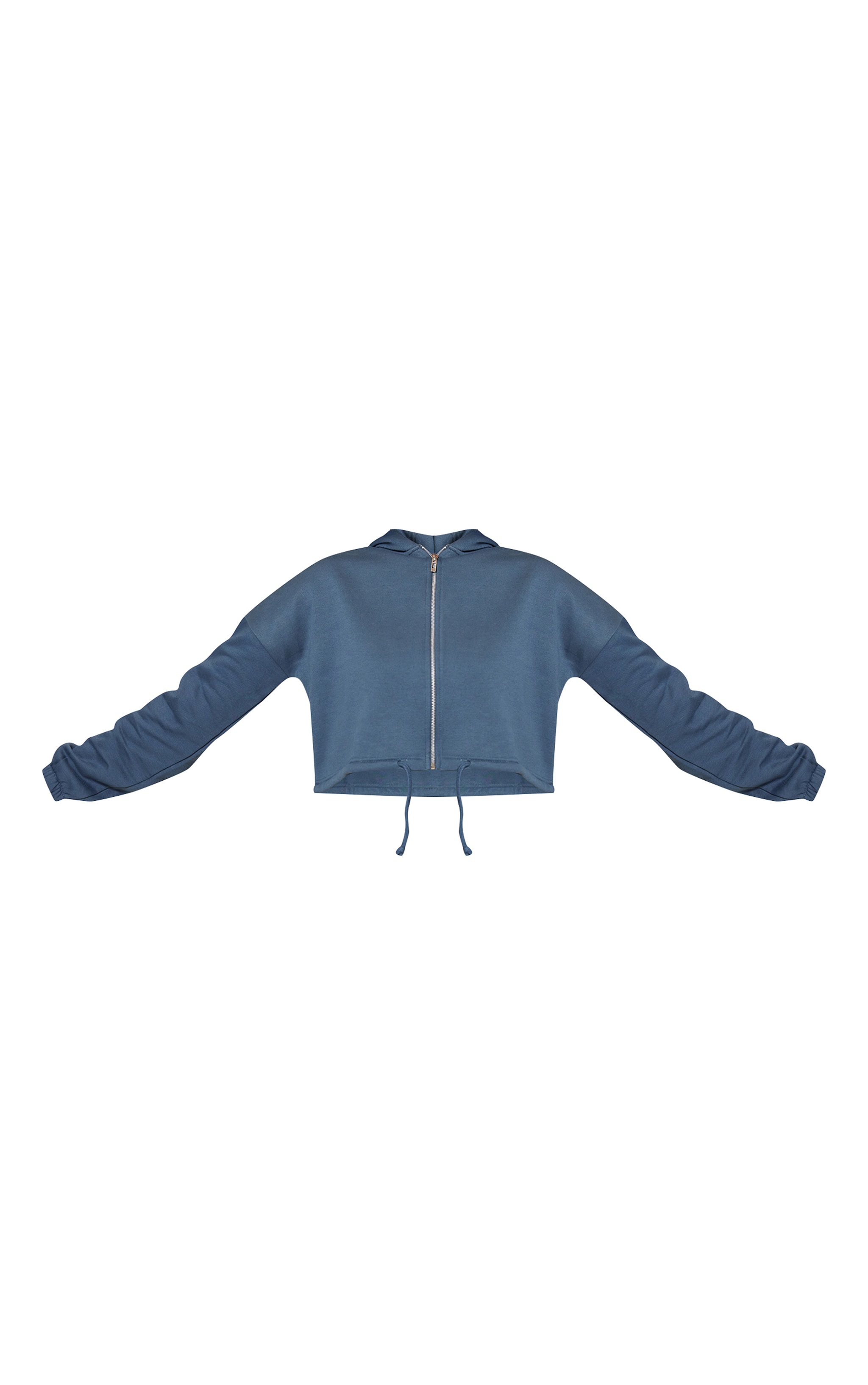 Hoodie court bleu marine foncé à zip et cordons ajustables image 5
