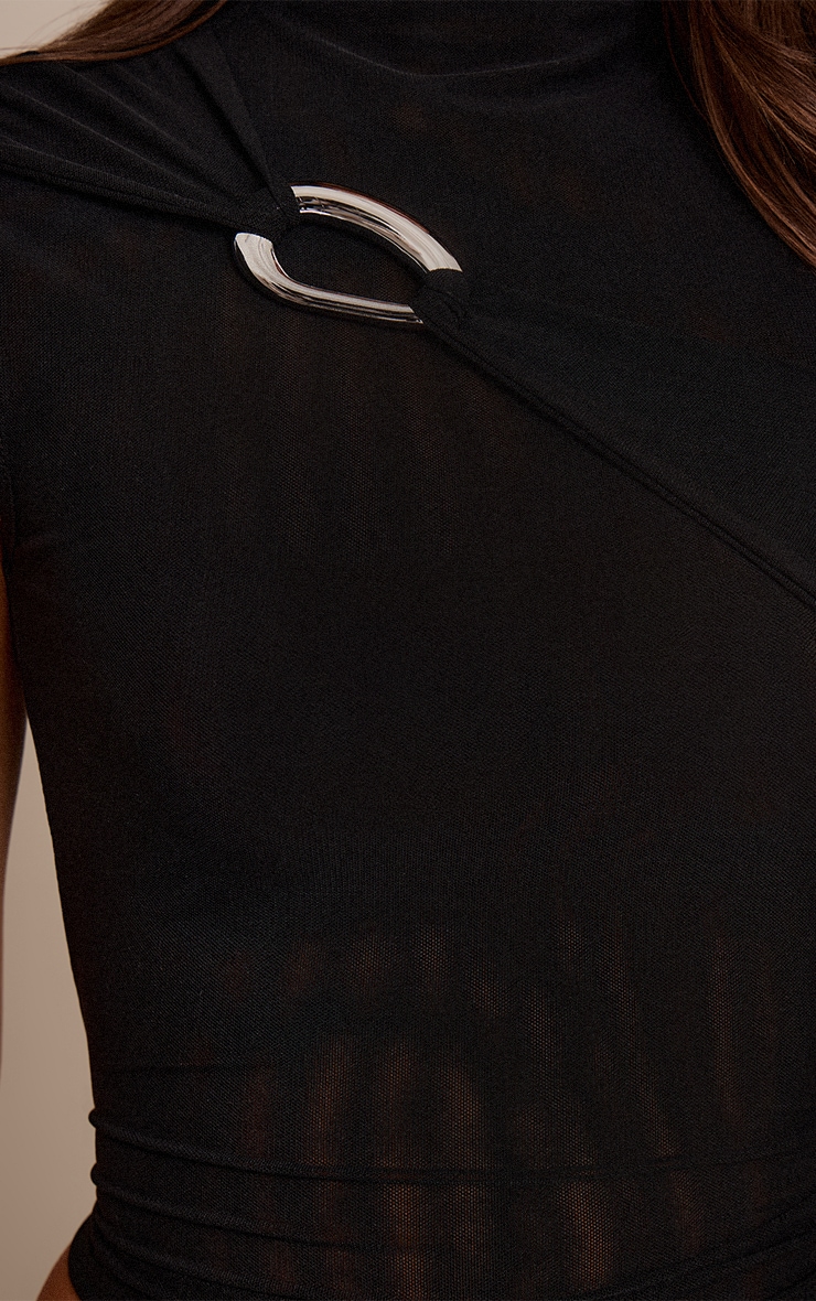 Black Double Layer Mesh Wrap Trim Detail Long Top image 4