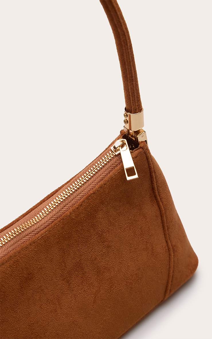 Tan Faux Suede Seam Detail Structured Shoulder Bag image 5
