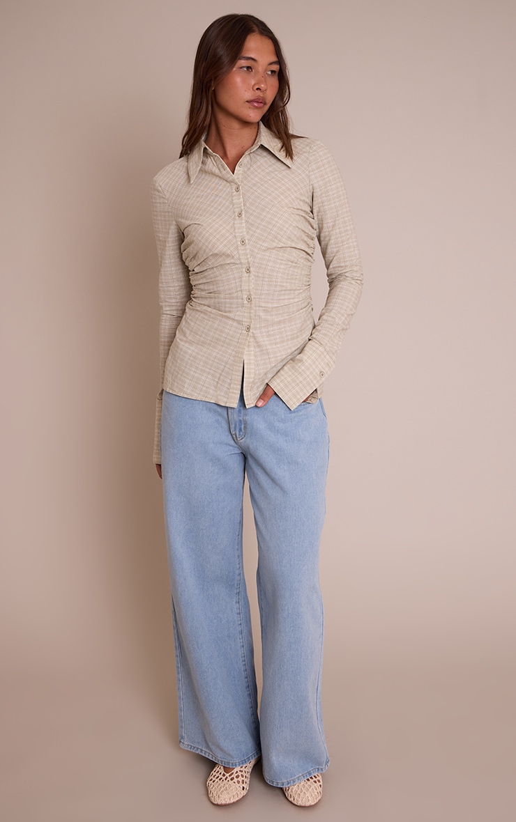 Green Check Fitted Ruched Side Shirt image 3
