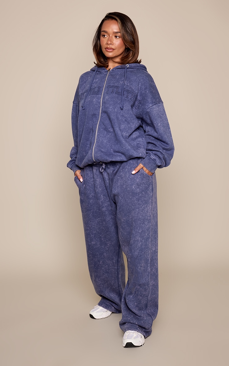 PRETTYLITTLETHING Shape Navy Wide Leg Sweatpants image 2