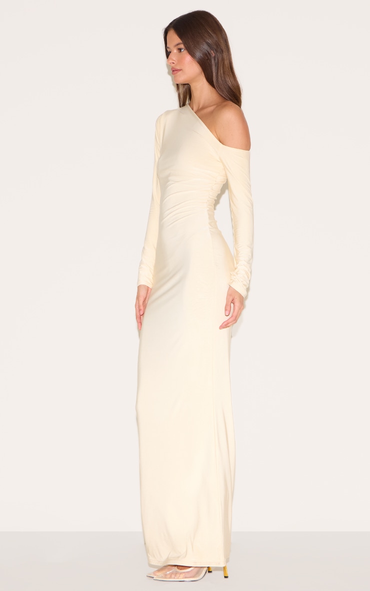 Butter Yellow Double Slinky Asymmetric Neckline Maxi Dress image 3