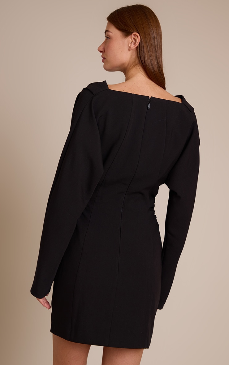 Black Woven Cowl Neck Tailored Dress image 2