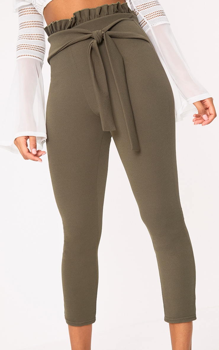 Khaki Paper Bag Skinny Trousers Trousers PrettyLittleThing