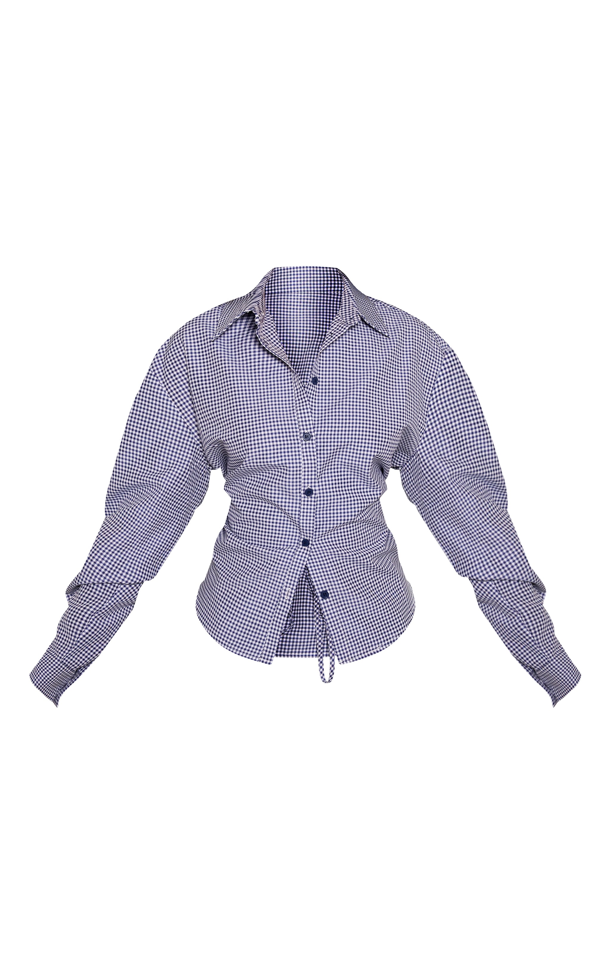 Petite Navy Check Tie Back Cinched Shirt  image 5