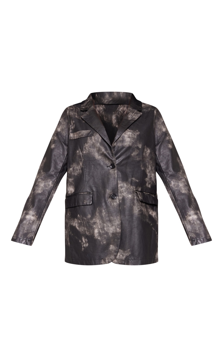 Black Washed PU Pocket Oversized Blazer image 5