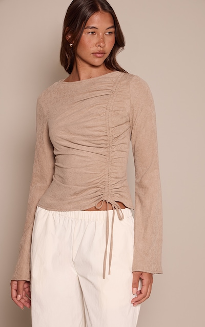 Sand Peachskin Ruched Front Fitted Top