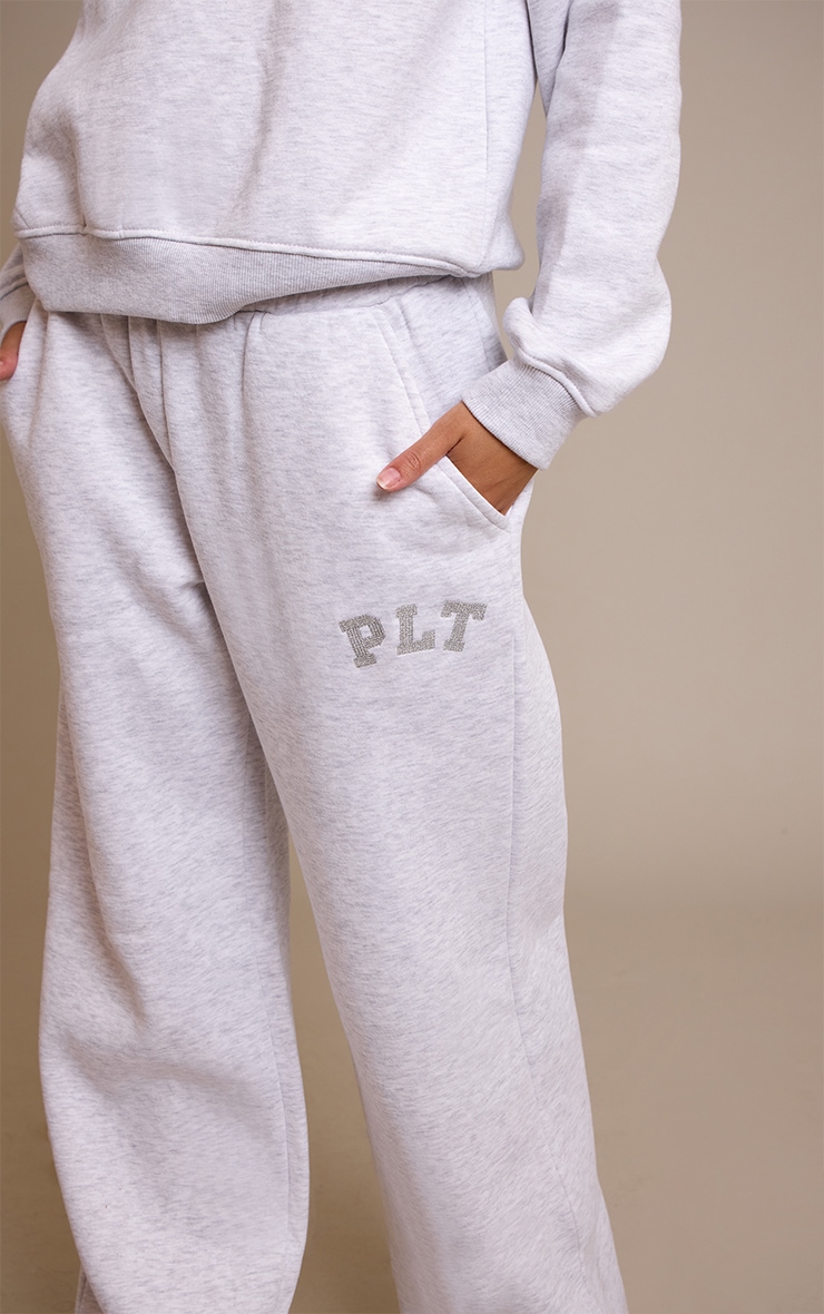 PLT Ash Grey Glitter Logo Straight Leg Sweatpants image 4