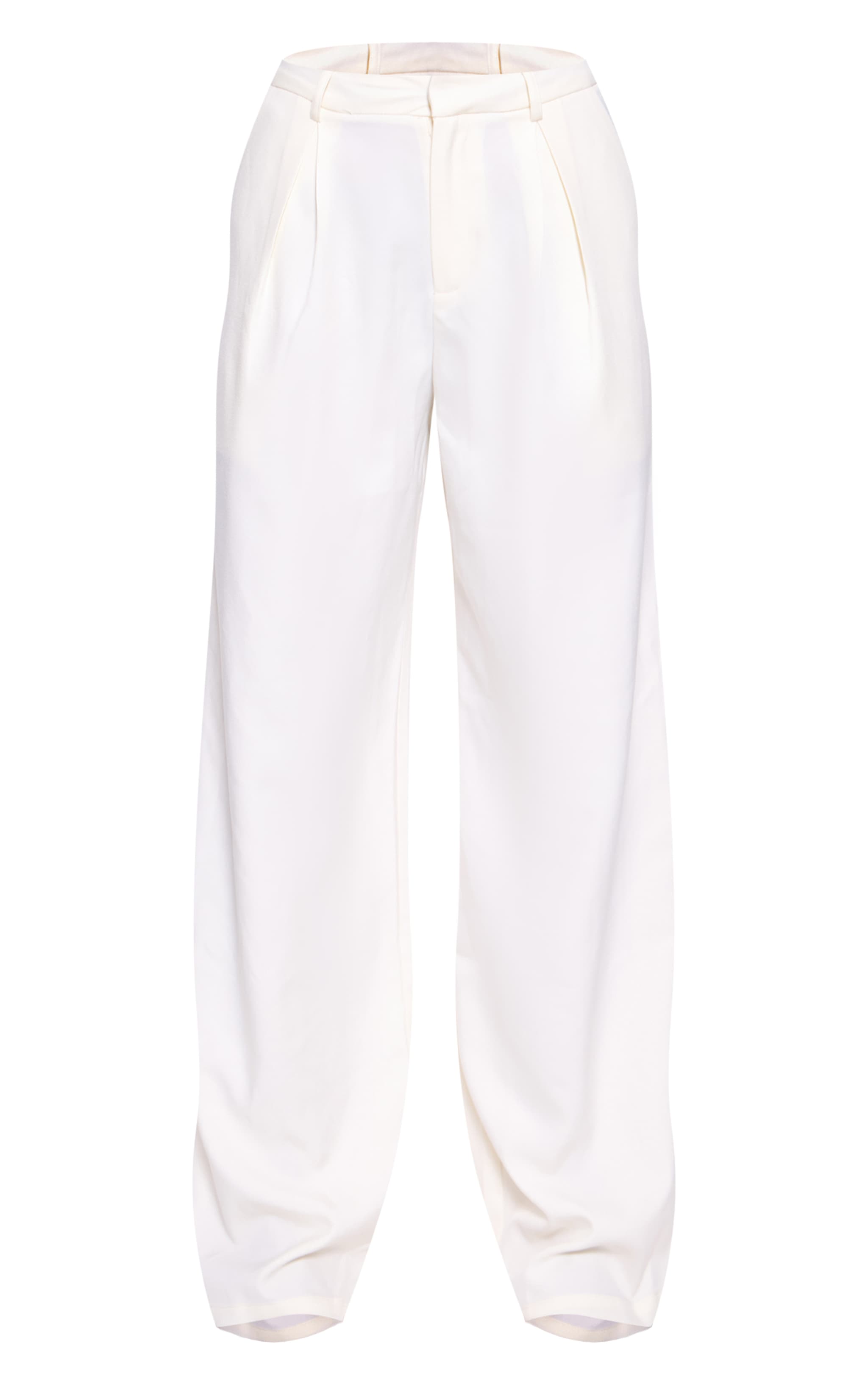 Cream Structured Woven Tailored Wide Leg Pants image 5