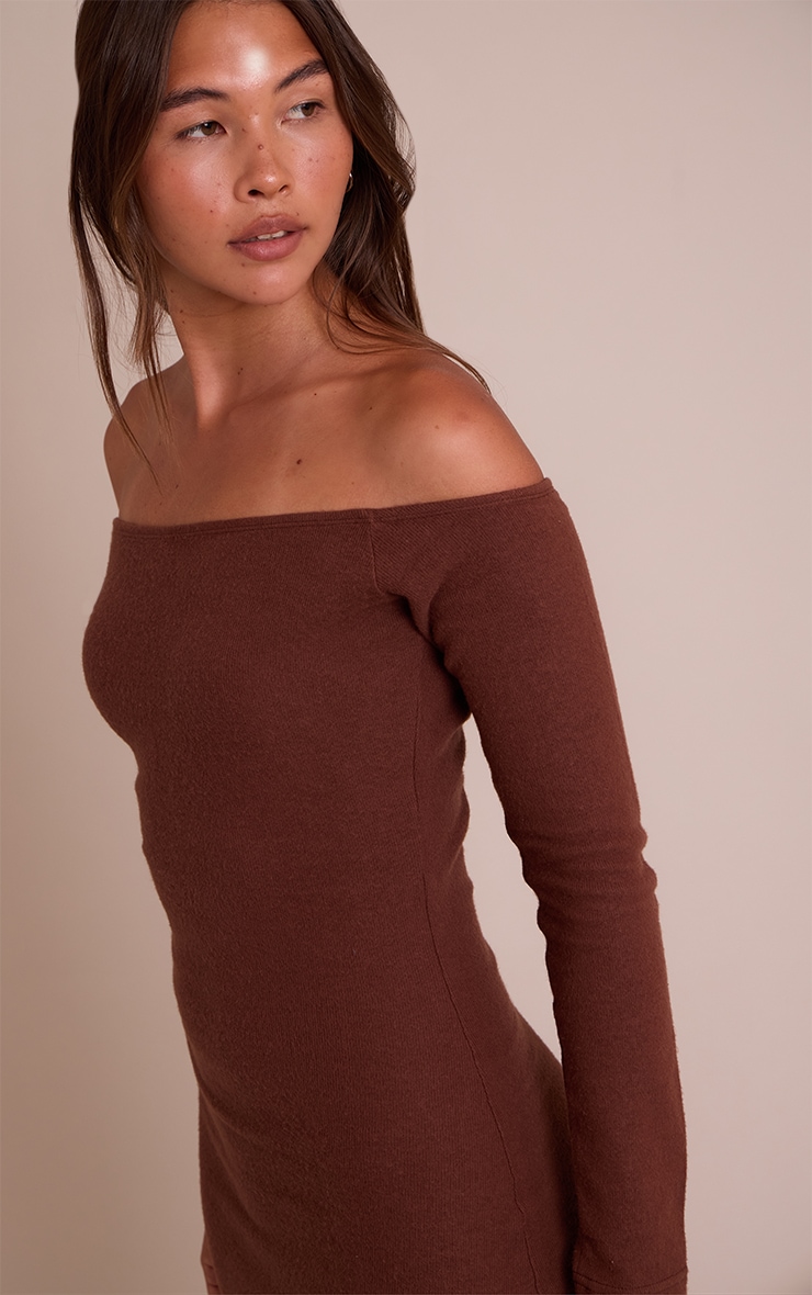 Chocolate Super Soft Bardot Long Sleeve Maxi Dress image 4