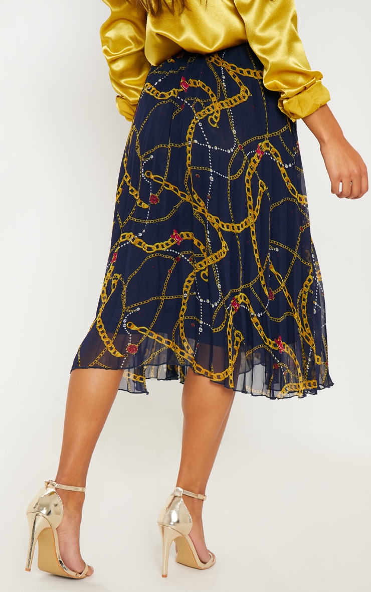 Vintage Navy & Red Novelty Print A-line Midi Skirt 10 main image 1