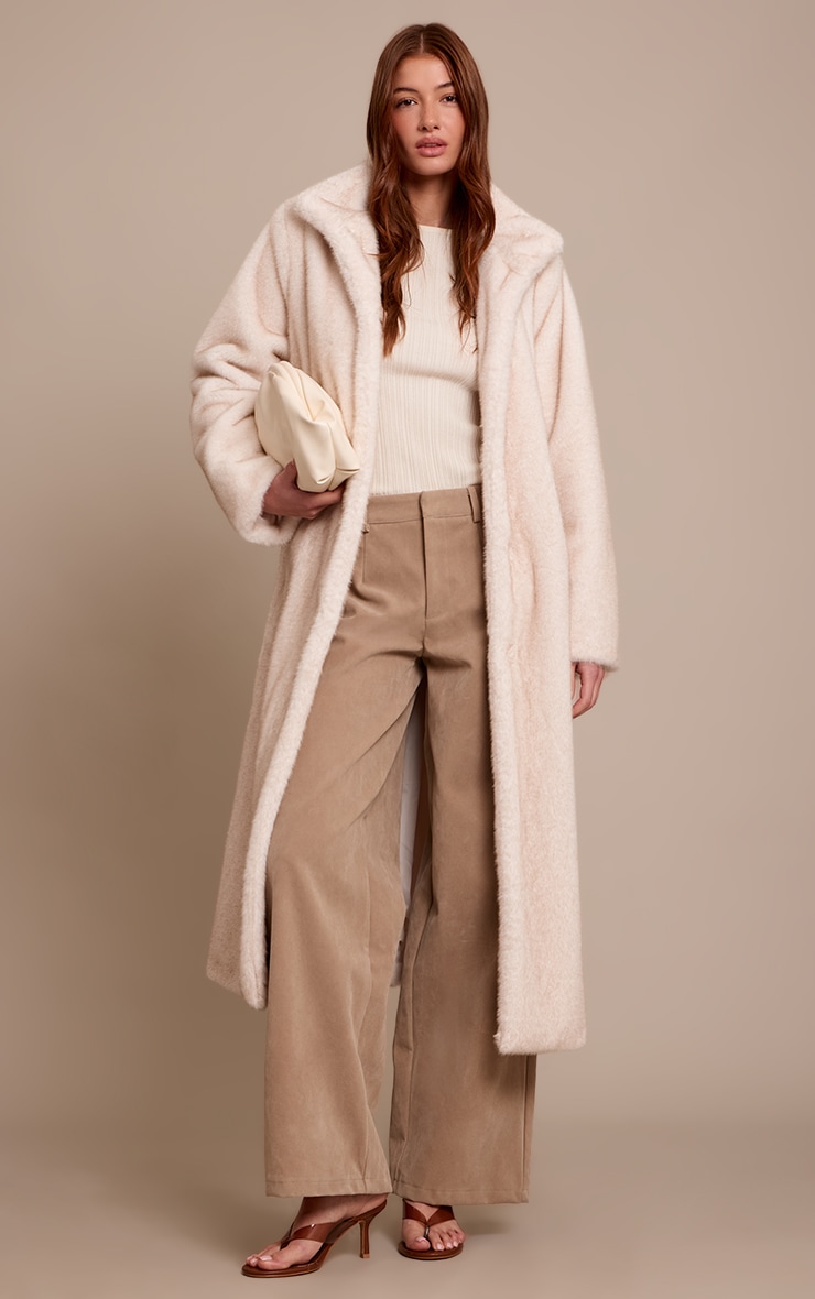 Cream Faux Fur Funnel Neck Maxi Coat image 1