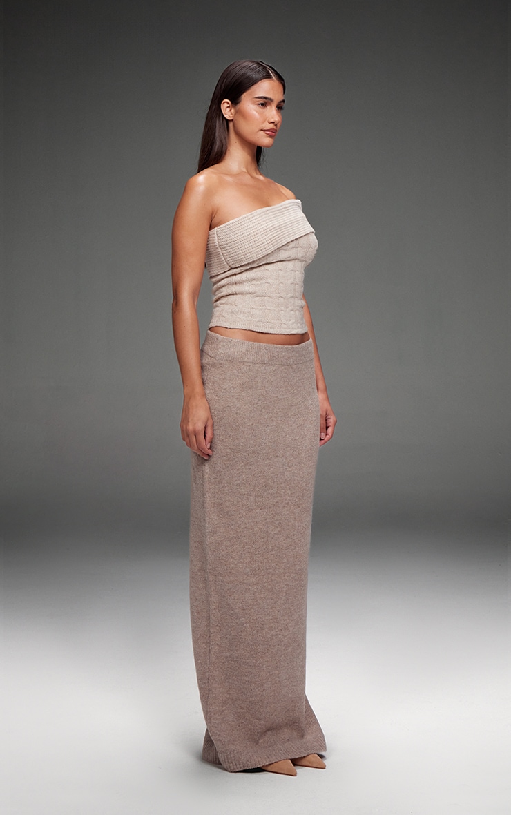 Top bustier en maille tricot texturée avoine chiné et détail replié image 4