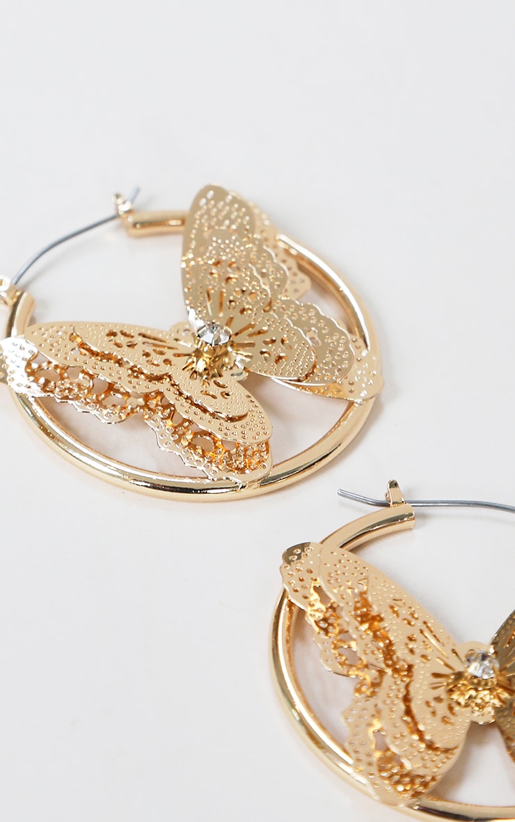Gold Diamante Butterfly Hoop Earrings PrettyLittleThing IE