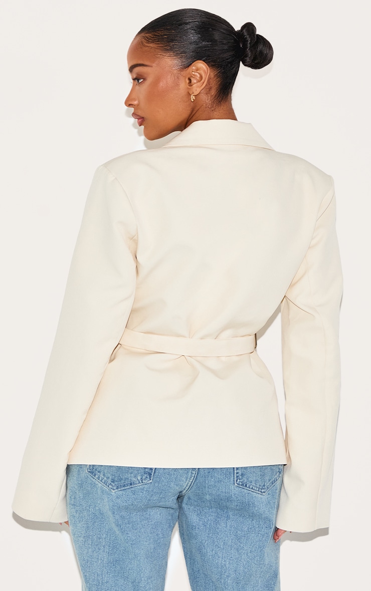 Shape Cream Tailored Asymmetrical Cross Over Adjustable Waist Blazer image 2