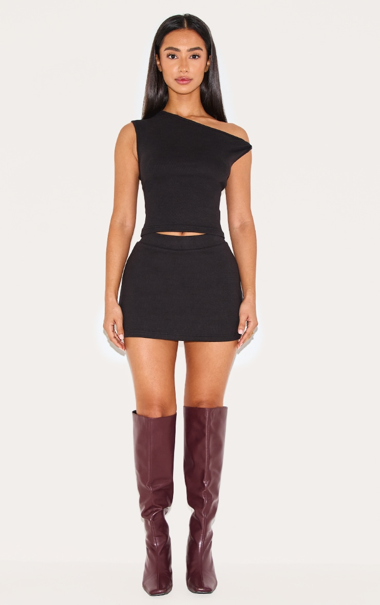 Petite Black Ribbed Twist Detail Top image 3