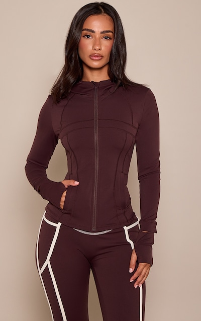 Petite PLT Chocolate Sculpt Seam Detail Drawstring Gym Jacket
