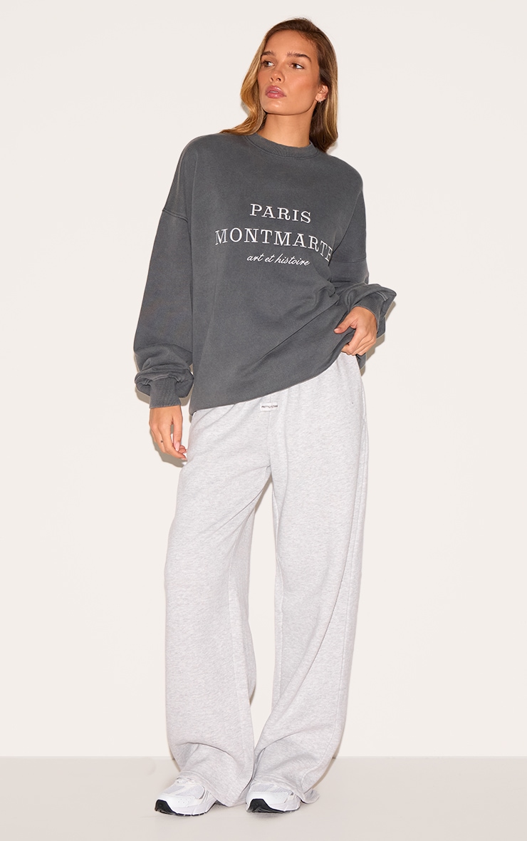 Charcoal Washed Paris Montmarte Print Oversized Sweatshirt image 3